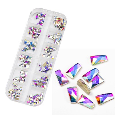 12 Grids Multicolor Flatback Nail Art Crystal Rhinestones Shiny Mixed Sizes  AB Glass Accessories Tool