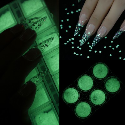 6 Boxes Luminous Star Moon Nail Sequins Powder Magic Acrylic Nail Art Glitter