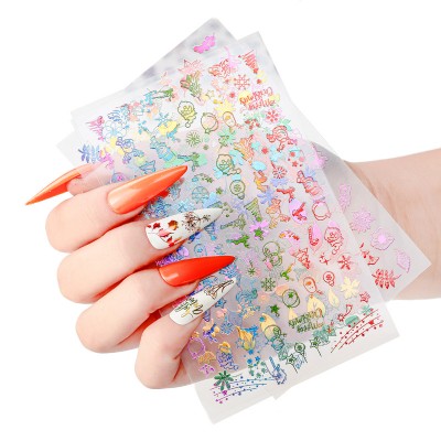 2020 Fashionable Colorful Rainbow Christmas  Nail Stickers DIY Dry Flower Nail Art Stickers