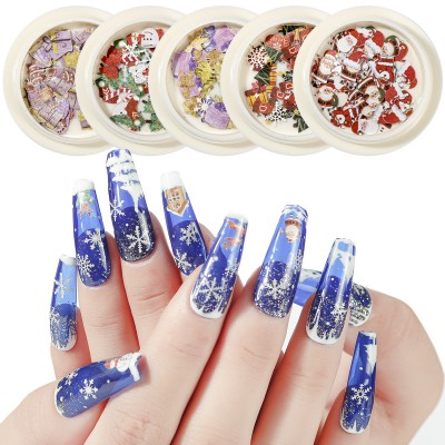 12 colors 3D Beauty Nail Art Wood Pulp Merry Christmas Snow   Decals Nail  DIY Mixed Flash  Decoration  Glitter