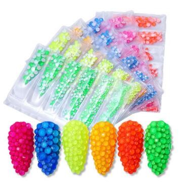 Crystal Nail Art Rhinestones Mix Size Glitter Glass Gem 3D Charm Flatback  Fluorescence Nail Art Decorations