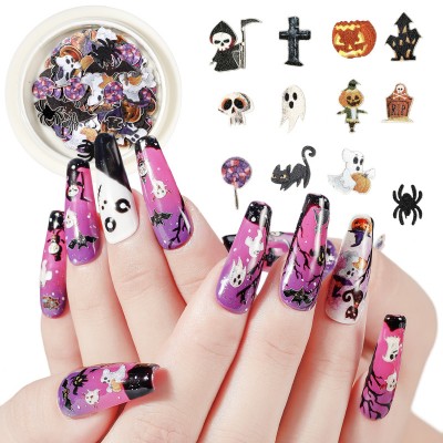 Halloween Festival Pumpkin Dragon Finger Nail Art Wood Pulp  Nail  DIY Mixed Flash  Decoration Glitter