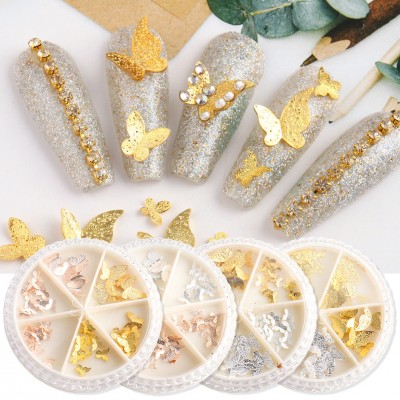 Hot selling 3D butterfly metal gold sliver alloy nail decoration nail art rhinestones