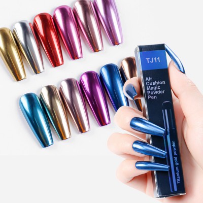 12 Colors Magic Mirror Powder Nail Pigment Blue Silver Nail Art Powder Pen