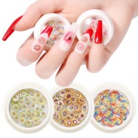 Handmade Pumpkin Daisy Nail Sticker Colorful 3D Diamond Flower Nail Art Decorations