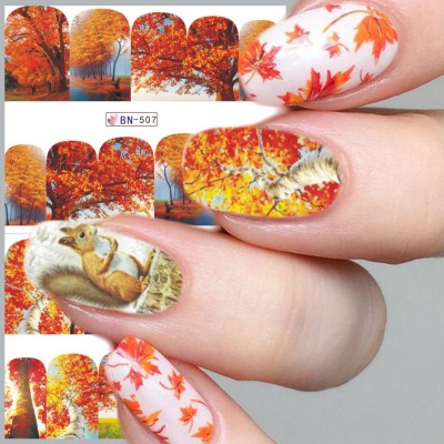 12pcs/set New Arrive Autumn Maple Leaves  Decals Manicure Applique Leaves Nail Stickers for Nail Decoration