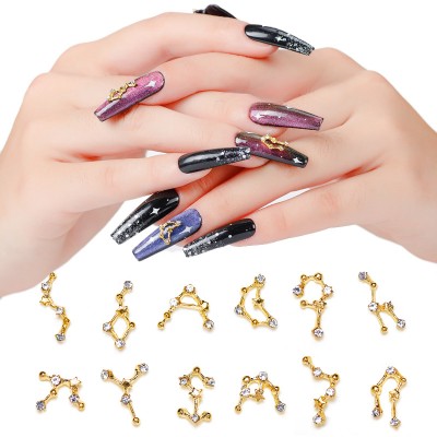 Alloy 12 constellation Nail Decoration 3D Nail Rhinestones Creative DIY Manicure Tool Nails Accessoires