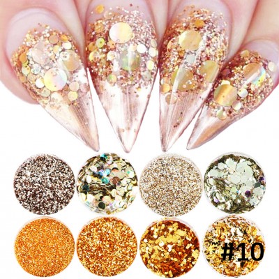 8pcs/set Gold Silver  Beauty Nail Art  Laser Blasting Flash Nail Sequins Flake Glitter Power Set  DIY Mixed  Decoration