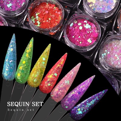 12pcs/set Flashing Crystal Diamond Sequins Series Multicolor Suit Acrylic  Nail Glitter Powder  Glitter