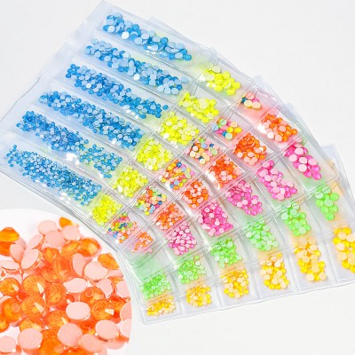 7  Colors  Crystal Nail Art Rhinestones Mix Size Glitter Glass Luminous Flatback  Fluorescence Nail Art Decorations