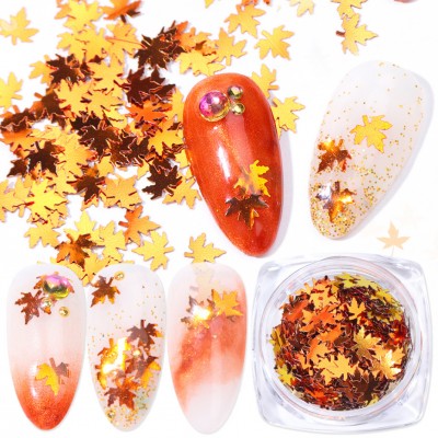 Maple Leaves Nail Art Sequins Holographic Glitter Laser Chameleon  Autumn Design Decals Nail Stickers