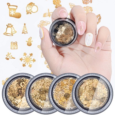 Queen Fingers Christmas Snow Tree Boots Elk 3D Sheet Gold Alloy Nail Art Decoration