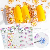 1 Piece 5D Engraving Flower Nail Sticker Colorful Nail Decals Embossed Flower Nail Tool Decoration