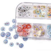 12 Grids/set Handmade Pumpkin Daisy Nail Sticker Colorful 3D Diamond Flower Nail Art Decorations