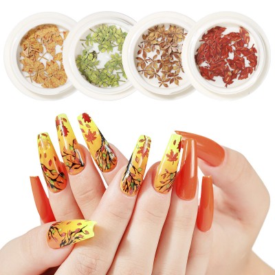 3D Beauty Wood Pulp Nail Art Autumn  Maple leaves Decals Nail Soft DIY Mixed Flash  Decoration