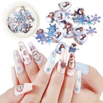 3D Beauty Nail Art Wood Pulp Merry Christmas Snow Wreath  Decals Nail  DIY Mixed Flash  Decoration  Glitter