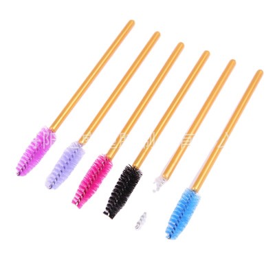 50pcs/ bag Purple Pink Nylon Gold Handle Eyelash Brush Plastic Mascara Brush Black Bag